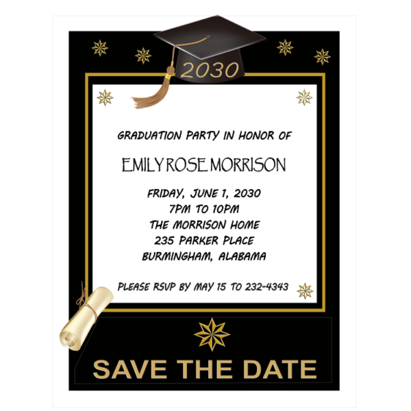 BLACK AND GOLD Graduation Save The Date Magnet