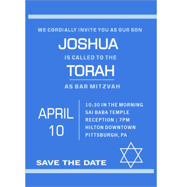 Bordered Blue Bar Mitzvah Save The Date Magnets