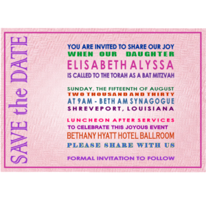 EMBOSSED PINK BAT Mitzvah Save The Date Magnets
