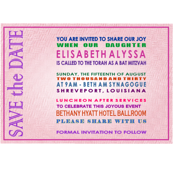 EMBOSSED PINK BAT Mitzvah Save The Date Magnets