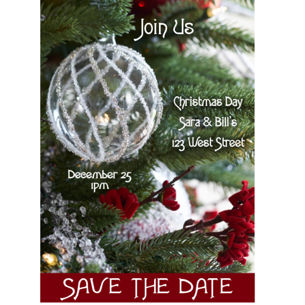 Iced Ornament and Red Accent Christmas Save the Date Magnet
