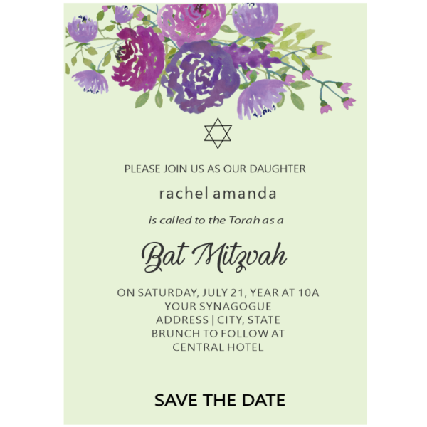 Lavendar Floral Bat Mitzvah Save The Date Magnets