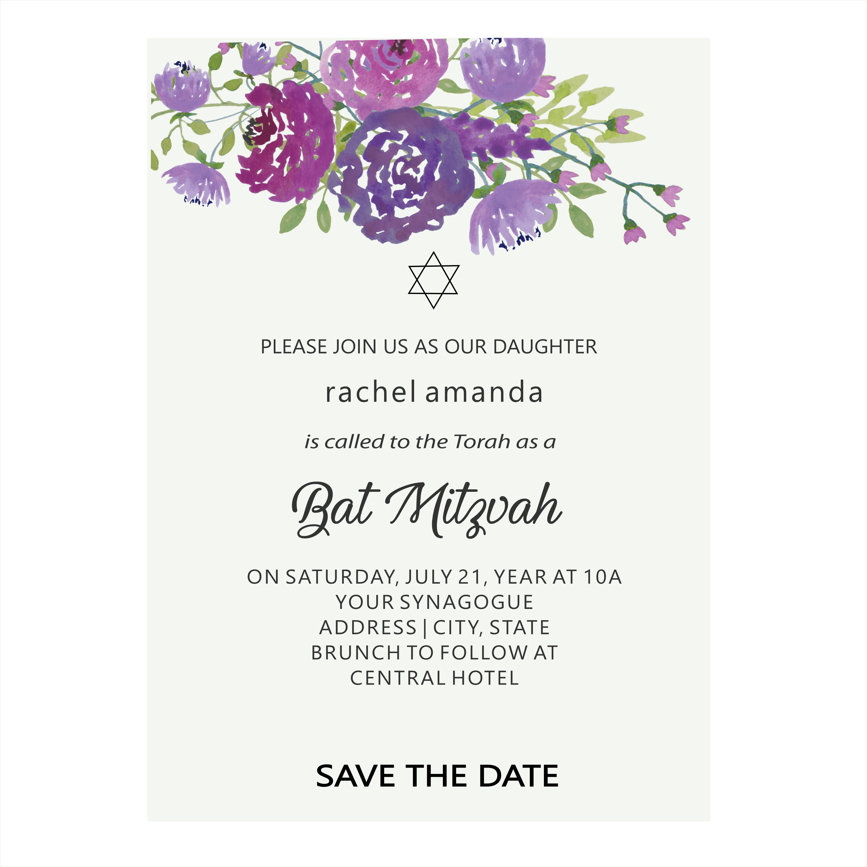 Lavender Floral Bat Mitzvah Save the Date Magnets - Magnets and Labels