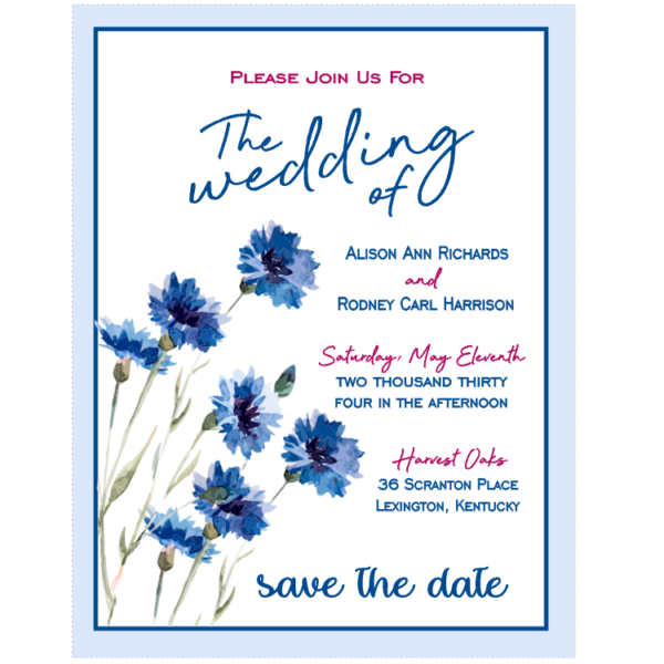 Mini Blue Carnations Wedding Save the Date Magnets
