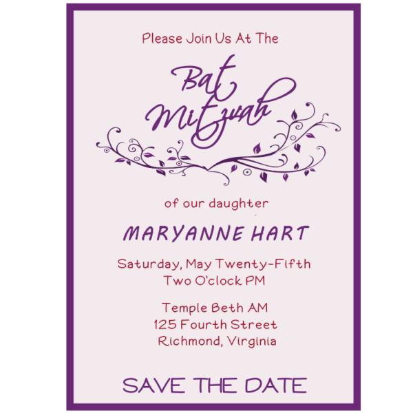 Pink and Purple Bat Mitzvah Save The Date Magnets