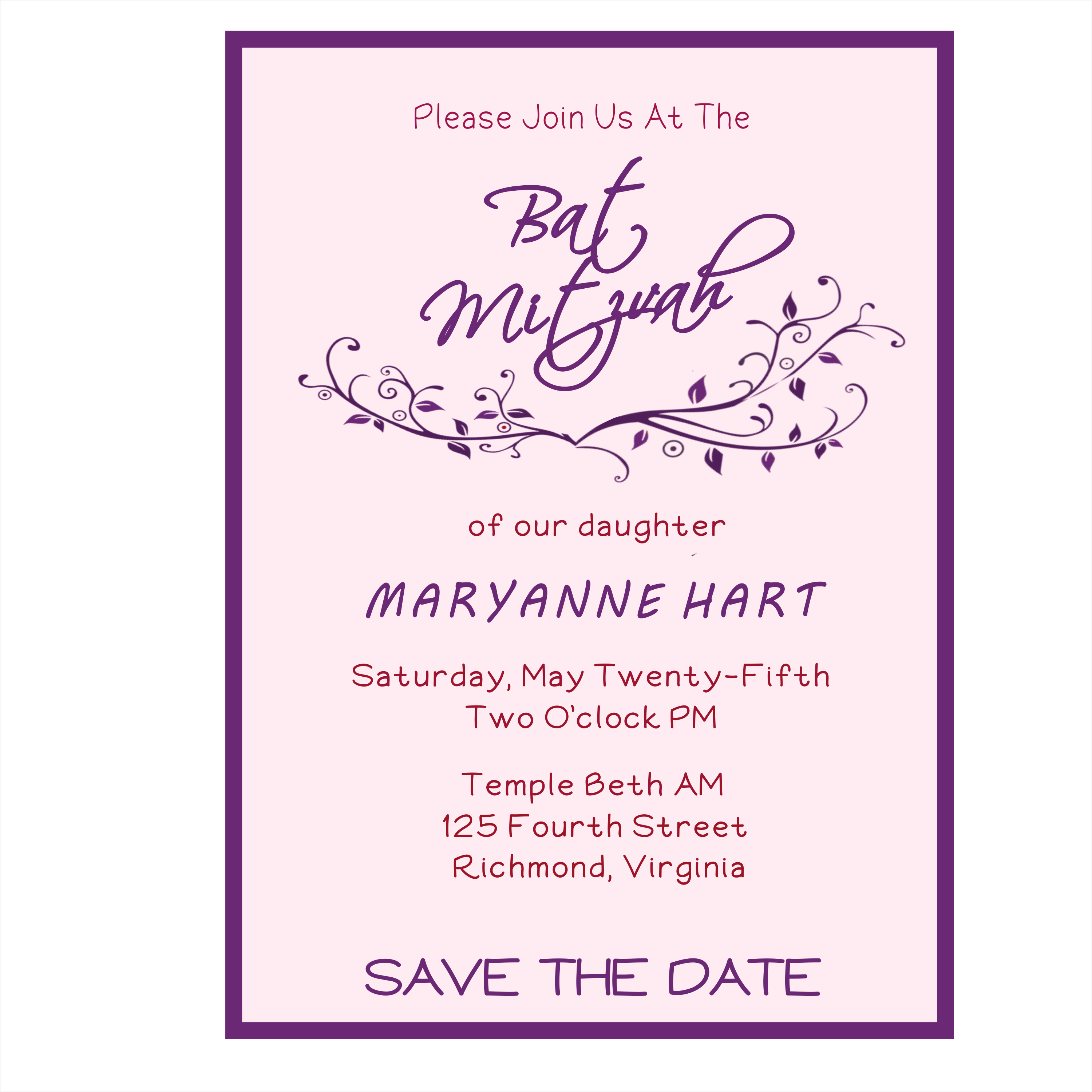 Pink and Purple Bat Mitzvah Save the Date Magnets - Magnets and Labels