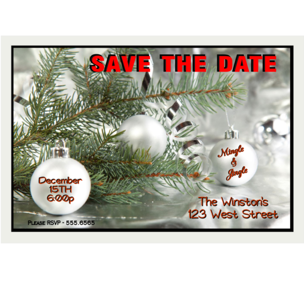 Silver Ribbon and Pine Christmas Save The Date